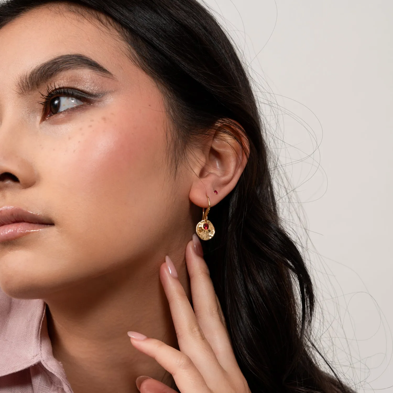 Hammered Disc & Garnet Array Drop Earrings