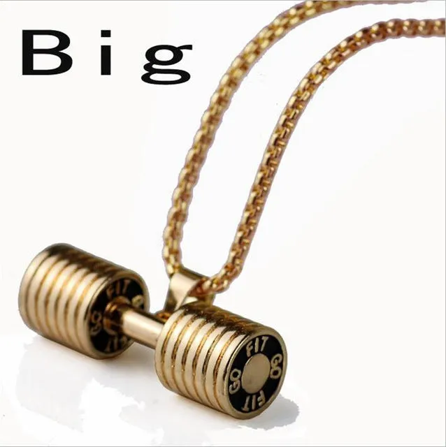 High Quality Gold Silver Black Big Small dumbbell pendant necklace For men Trendy gifts fitness barbell Jewelry