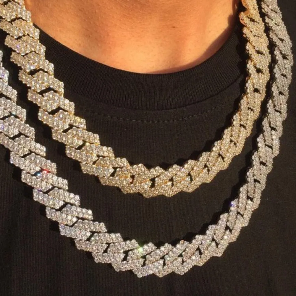 HipHop Prong Cuban Link Chain Necklace Bling Cuban Necklace Jewelry