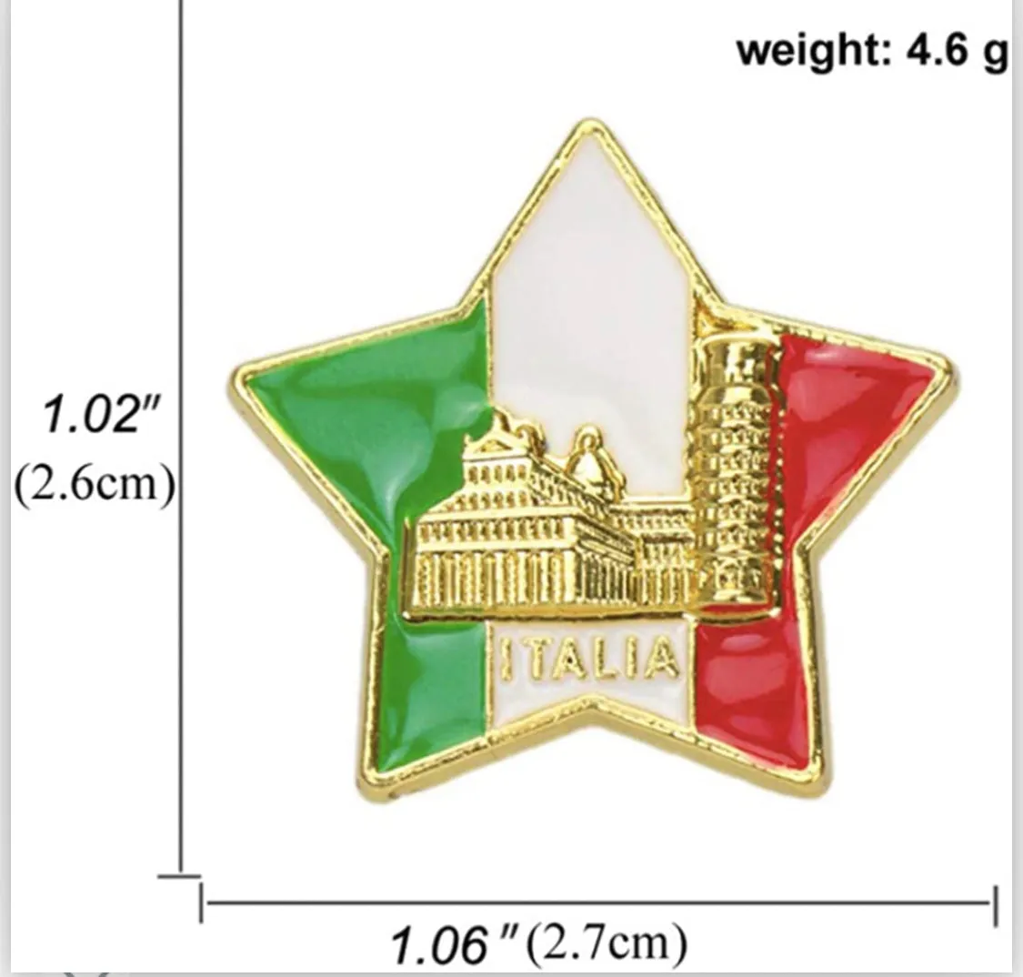 Italy Flag Star Shaped Pin Leaning Tower Of Pisa & Saint Peters Cathedral