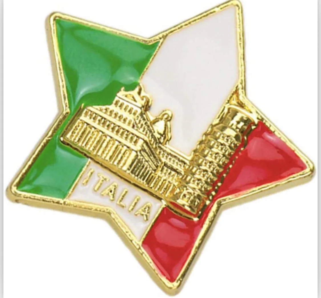 Italy Flag Star Shaped Pin Leaning Tower Of Pisa & Saint Peters Cathedral