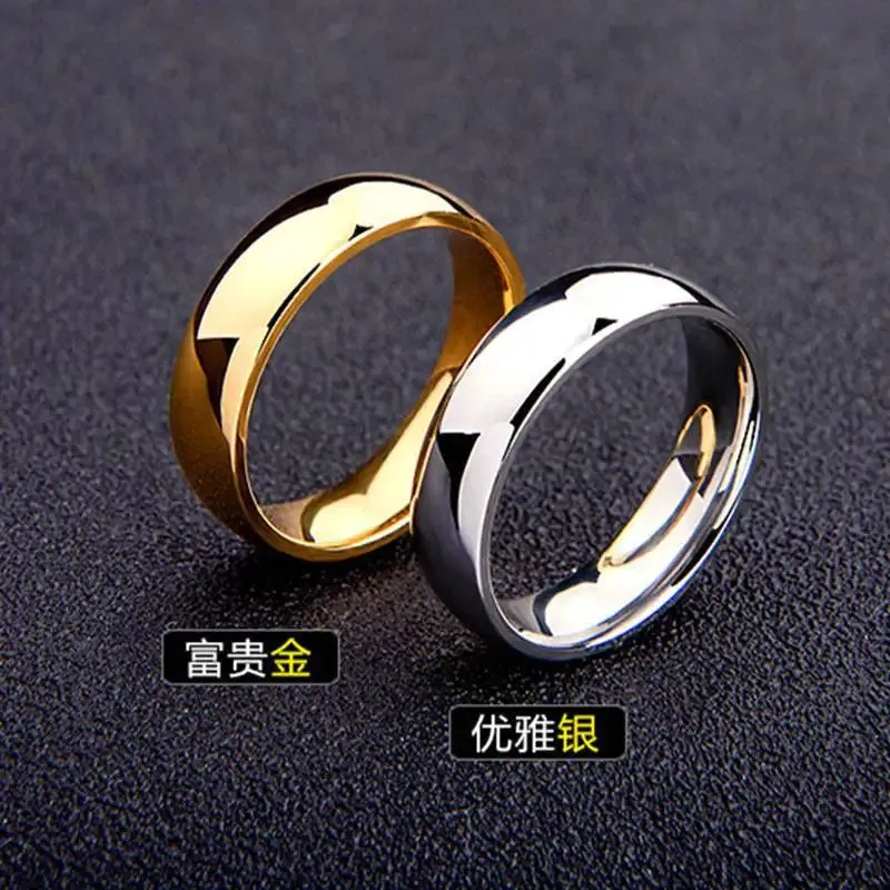 JUCHAO Smooth Stainless Steel Couple Rings Simple 6MM Women Men Jewelry Engagement Gifts