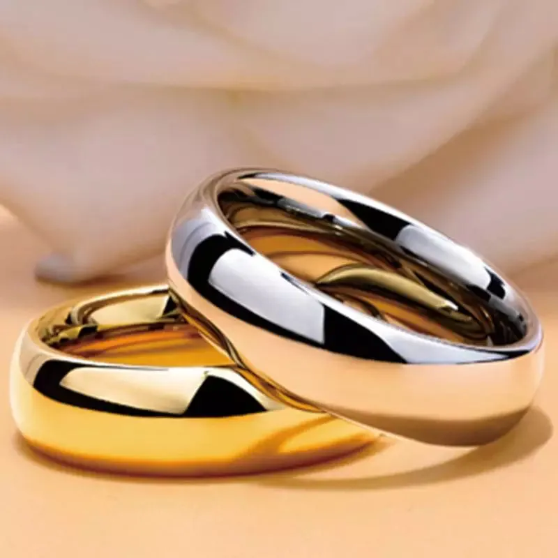 JUCHAO Smooth Stainless Steel Couple Rings Simple 6MM Women Men Jewelry Engagement Gifts