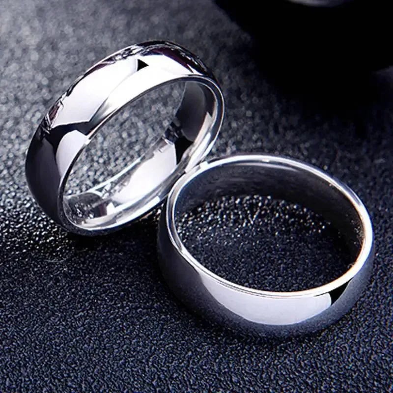 JUCHAO Smooth Stainless Steel Couple Rings Simple 6MM Women Men Jewelry Engagement Gifts