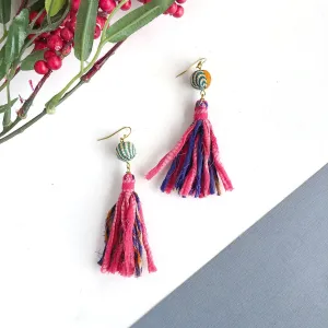 Kantha Dangling Tassel Earrings