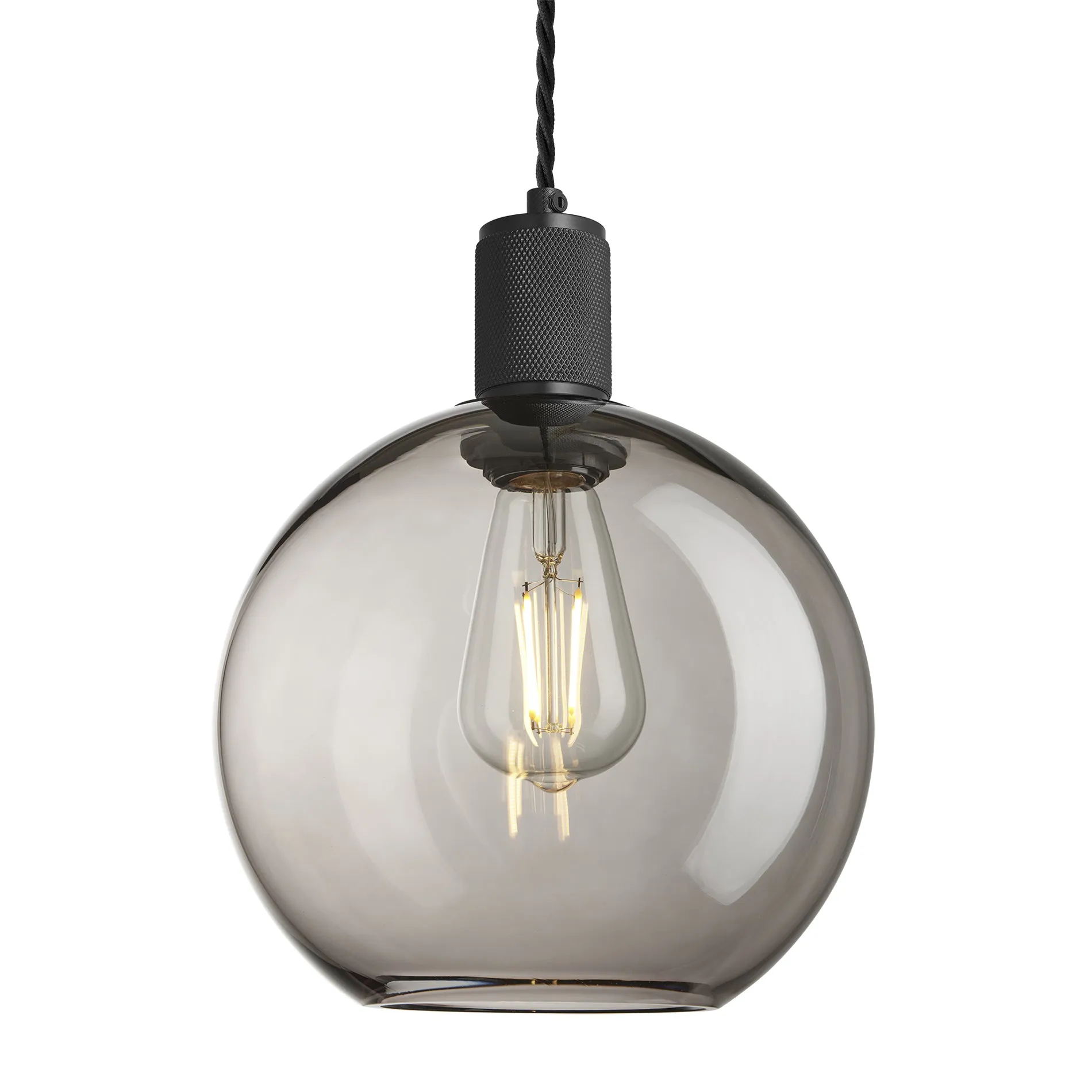 Knurled Smoked Glass Globe Pendant Light - 9 Inch - Mocha