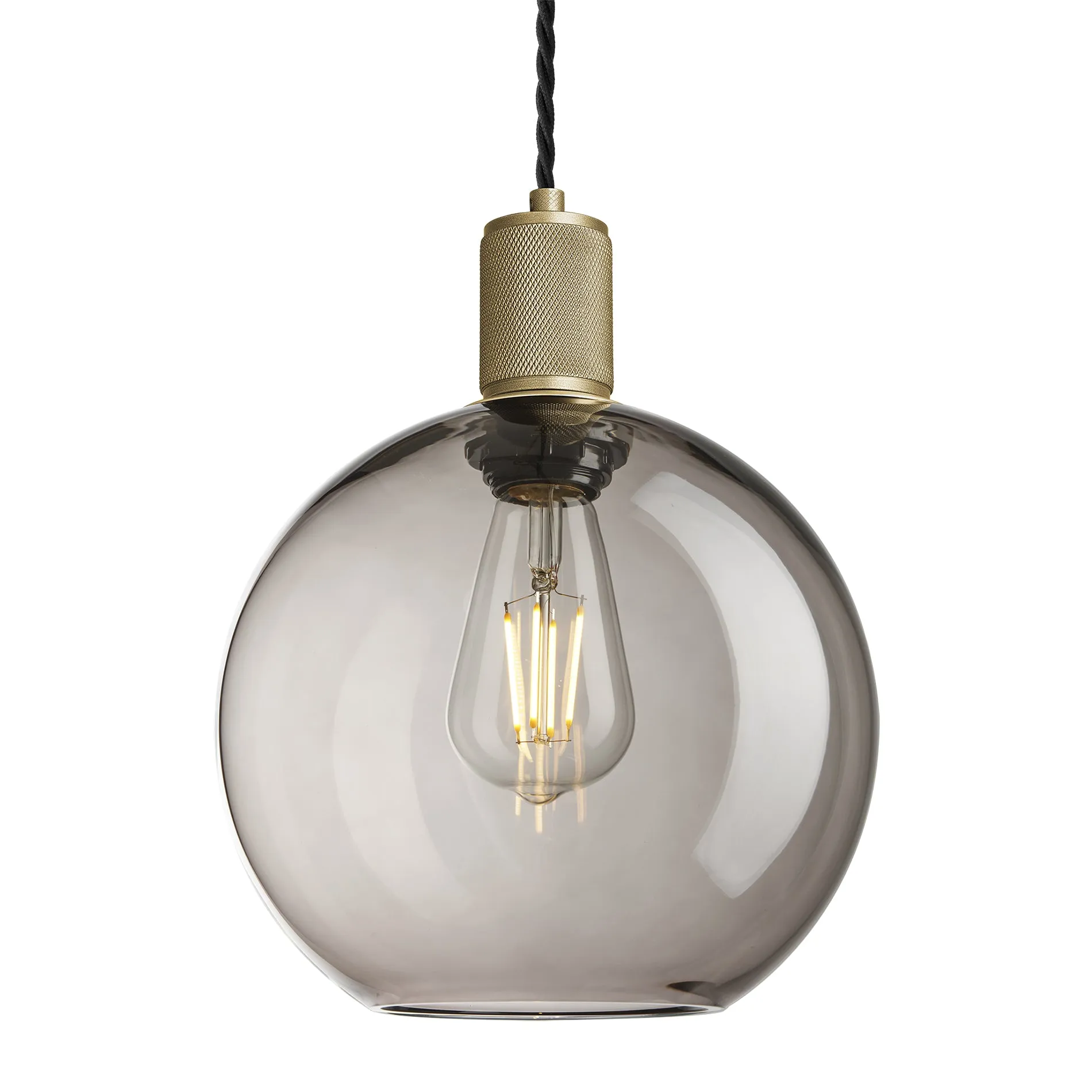 Knurled Smoked Glass Globe Pendant Light - 9 Inch - Mocha