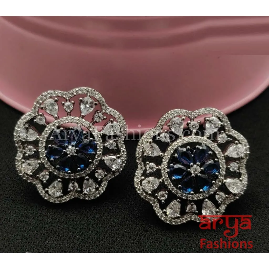 Krisha Black Silver CZ Studs/ Trendy Bollywood Stud Earrings