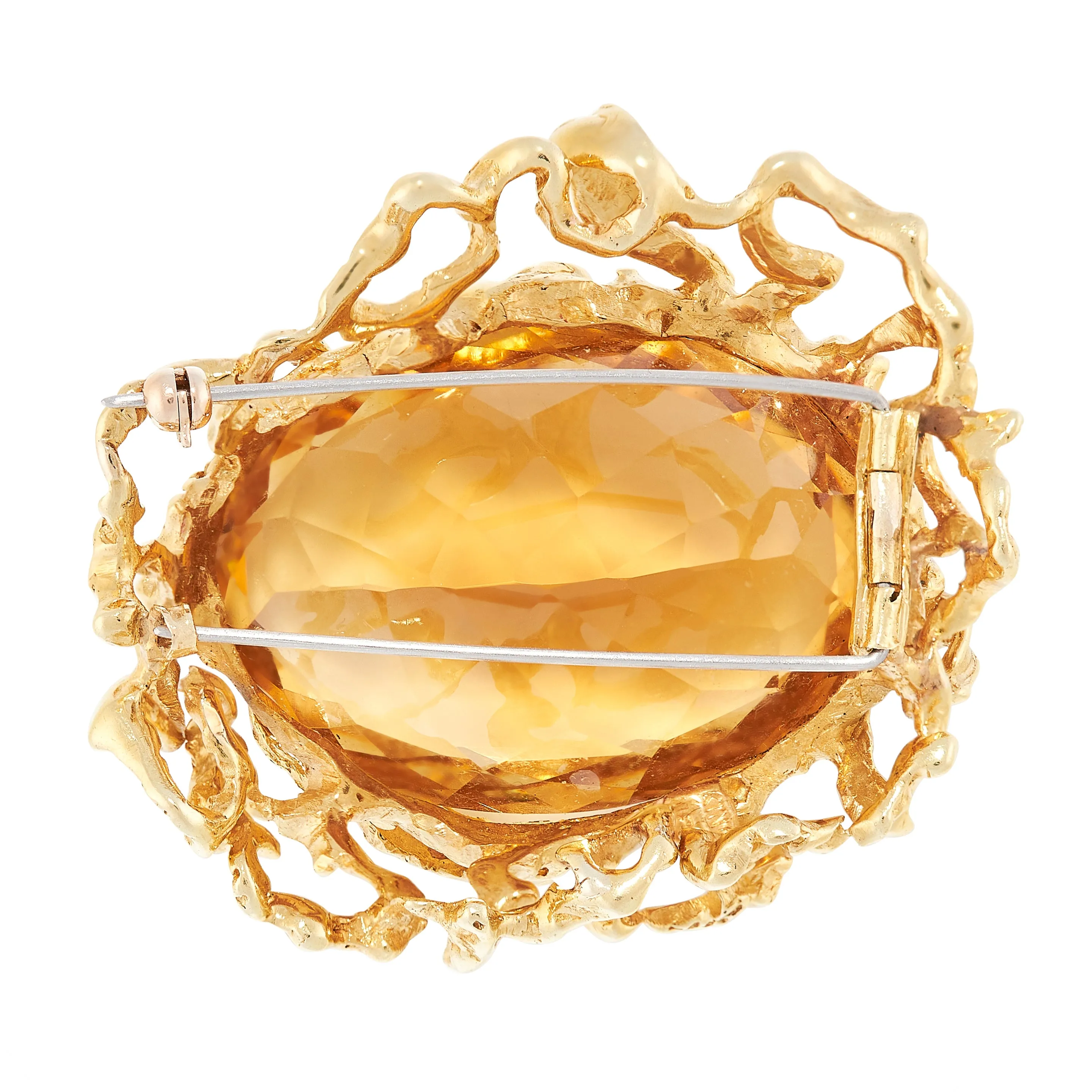 Large Vintage 1970's Citrine Brooch, 18ct Yellow Gold