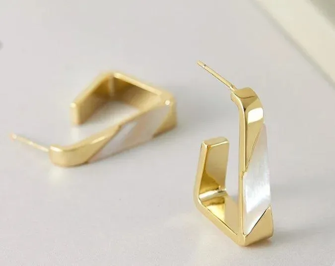 Light Open Block Geometric Hoop Earrings