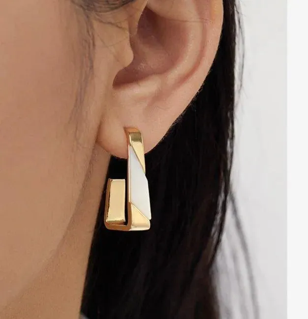 Light Open Block Geometric Hoop Earrings