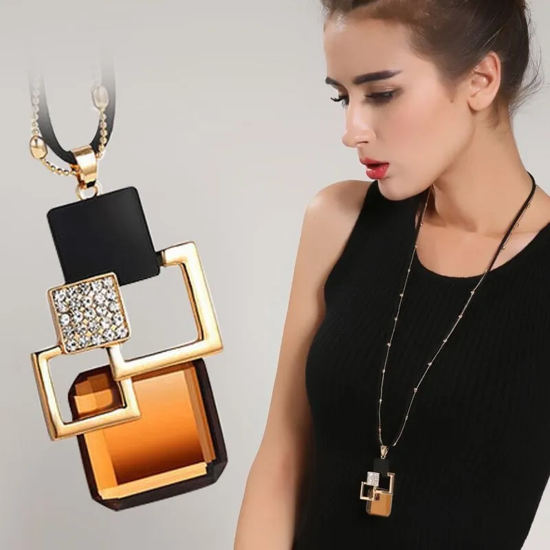 Long Necklaces& Pendants for Women Collier Femme Geometric Fashion Crystal Jewelry