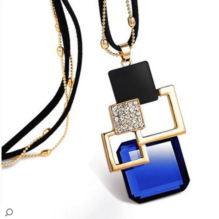 Long Necklaces& Pendants for Women Collier Femme Geometric Fashion Crystal Jewelry