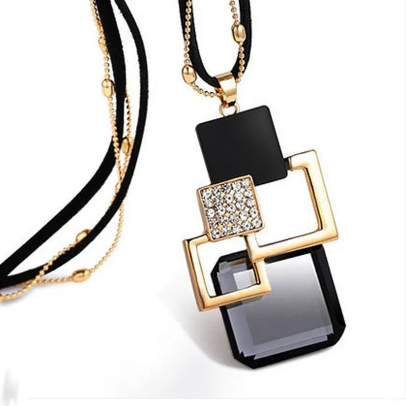 Long Necklaces& Pendants for Women Collier Femme Geometric Fashion Crystal Jewelry