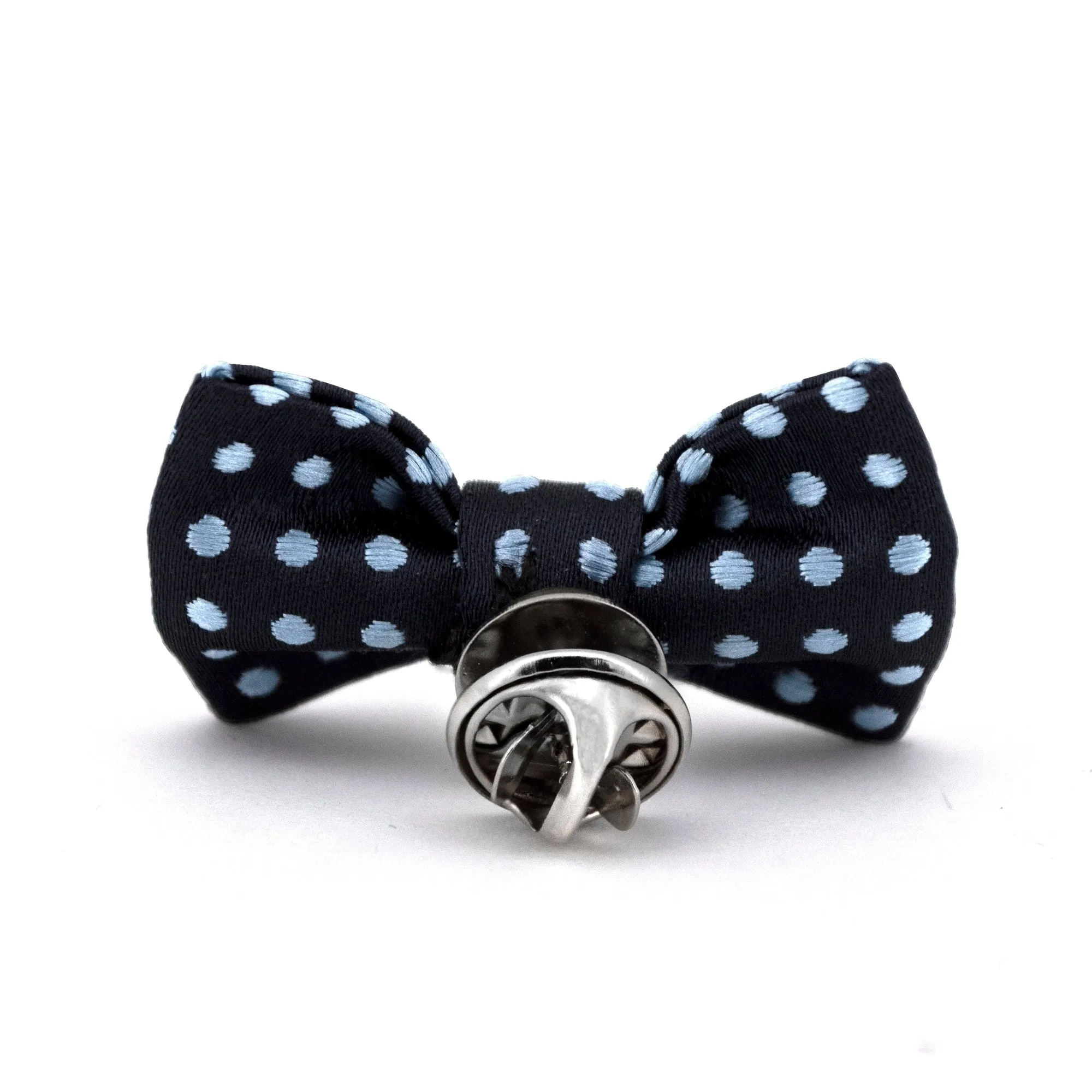 MarZthomson Bow Tie shaped Lapel Pin and Pocket Square Set in Blue with Light Blue Polka Dot