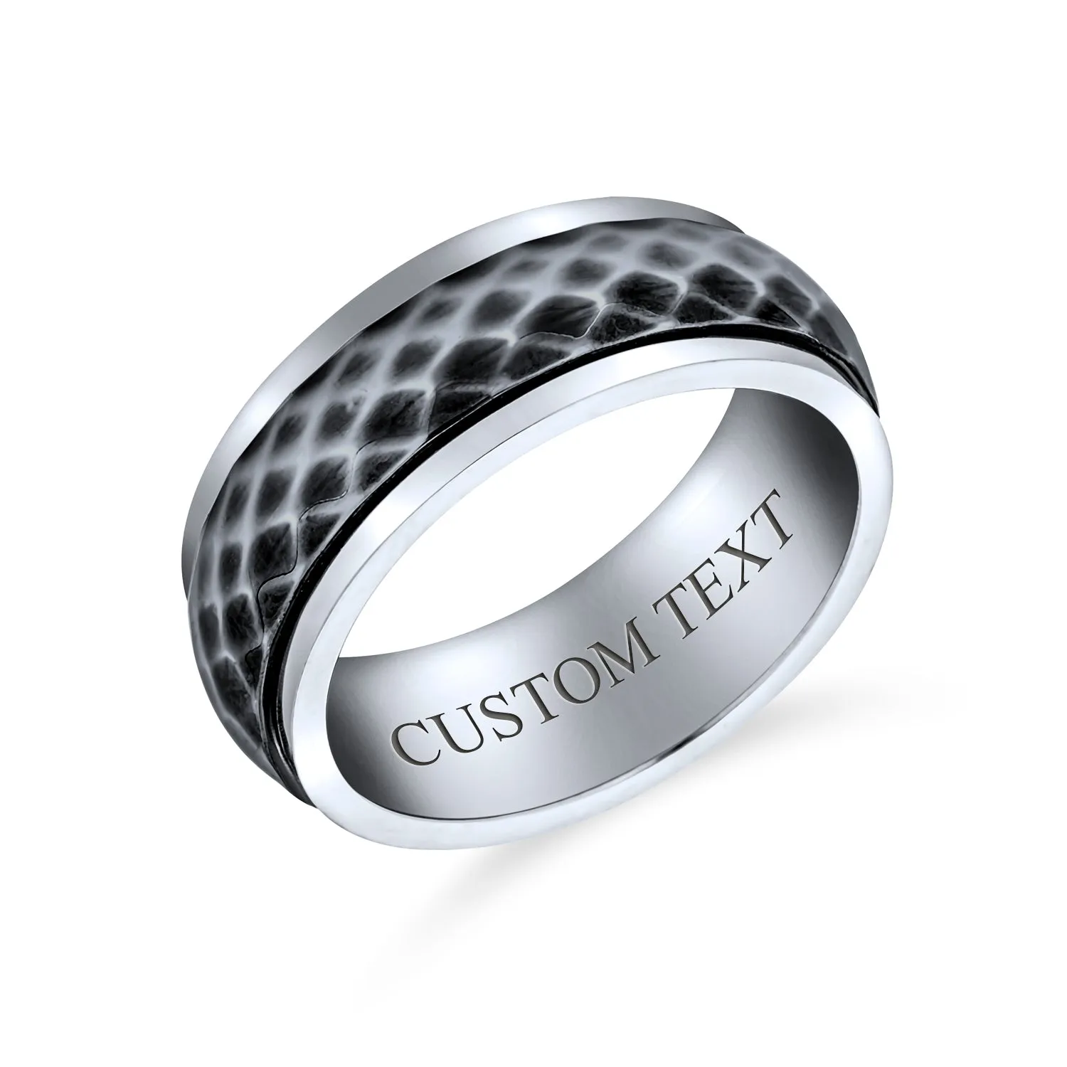 Men's Faceted Diamond Cut Wedding Band Ring Oxidized Titanium Spinner Rings 8MM