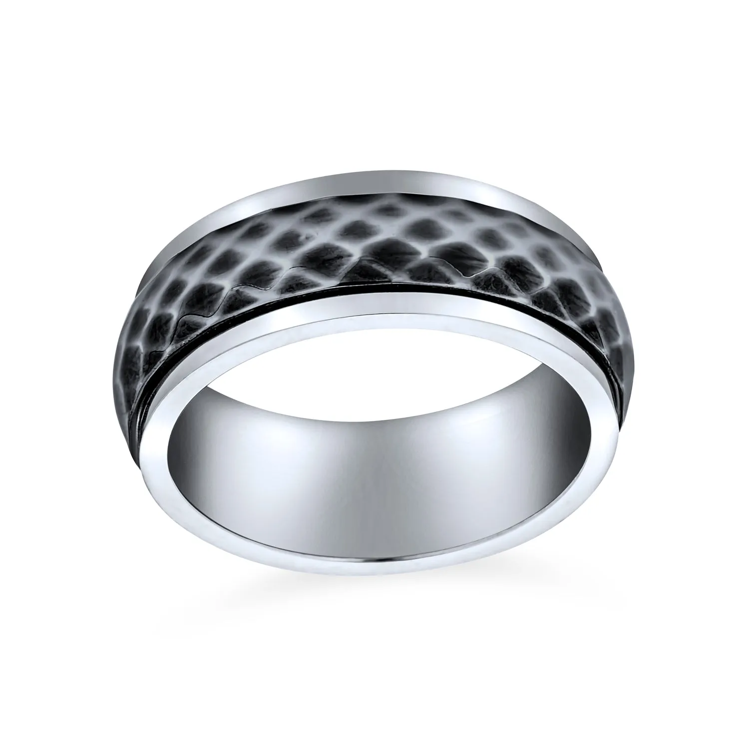 Men's Faceted Diamond Cut Wedding Band Ring Oxidized Titanium Spinner Rings 8MM