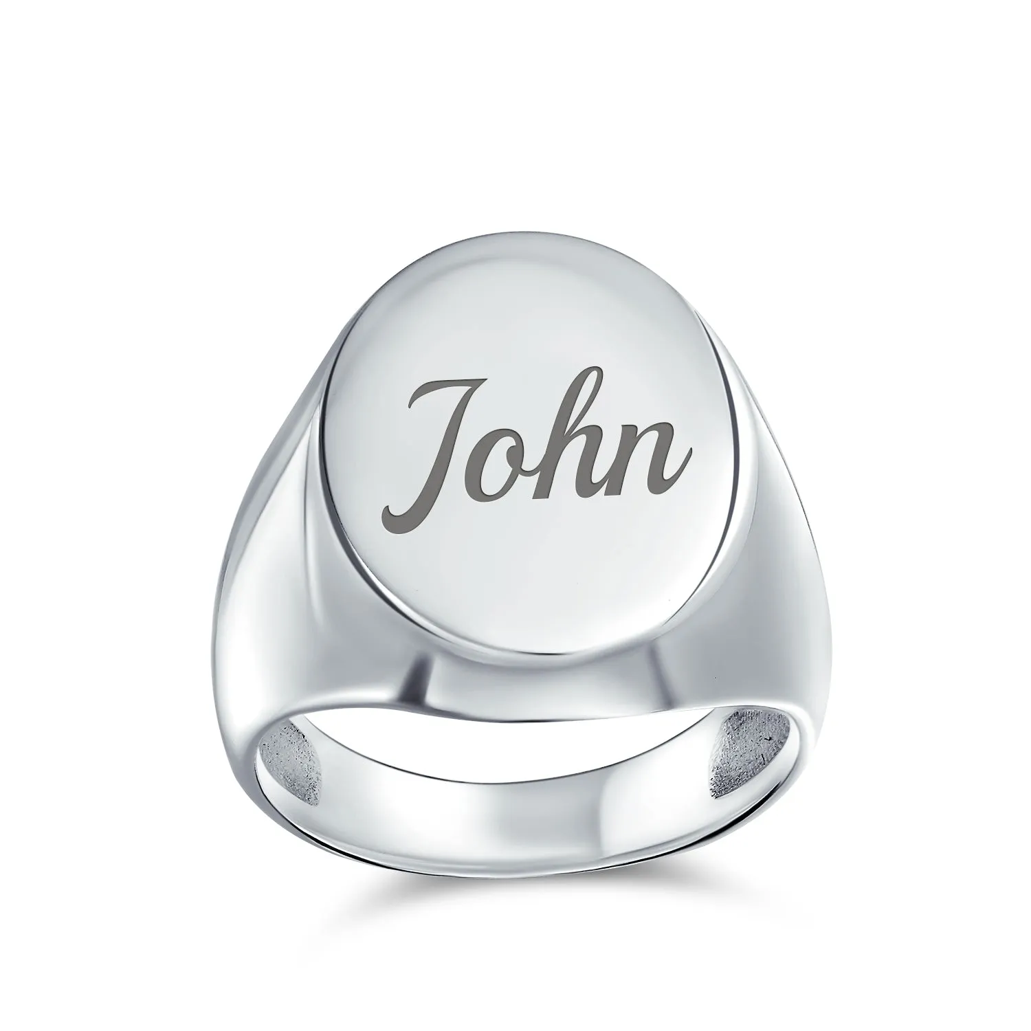 Mens Silver Ring: Engravable Sterling Silver Oval Signet with Initial Monogram