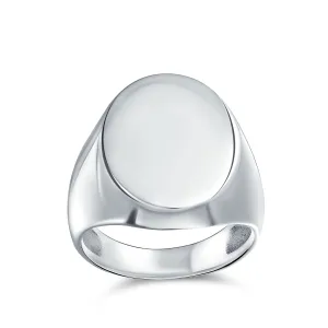 Mens Silver Ring: Engravable Sterling Silver Oval Signet with Initial Monogram