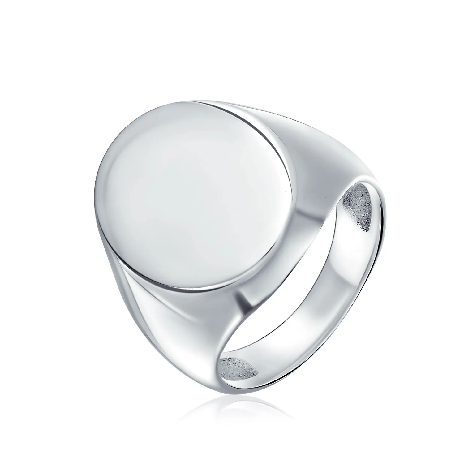 Mens Silver Ring: Engravable Sterling Silver Oval Signet with Initial Monogram