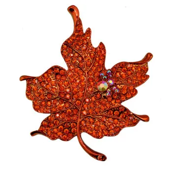 Multi Color Crystal Rhinestone Maple Leaf Brooch Pin Plant Costume Jewelry For Women