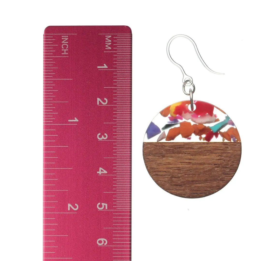 Multicolor Fleck Wooden Celluloid Dangles Hypoallergenic Earrings for Sensitive Ears Made with Plastic Posts