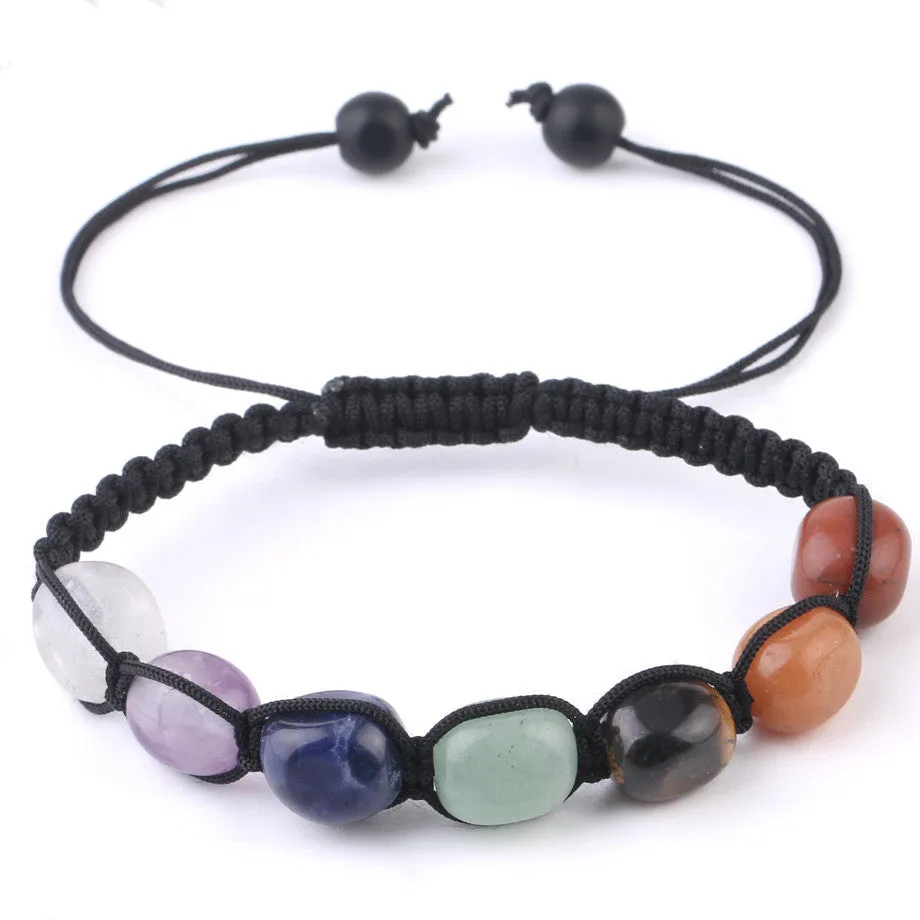 Natural stone chakra adjustable bracelet