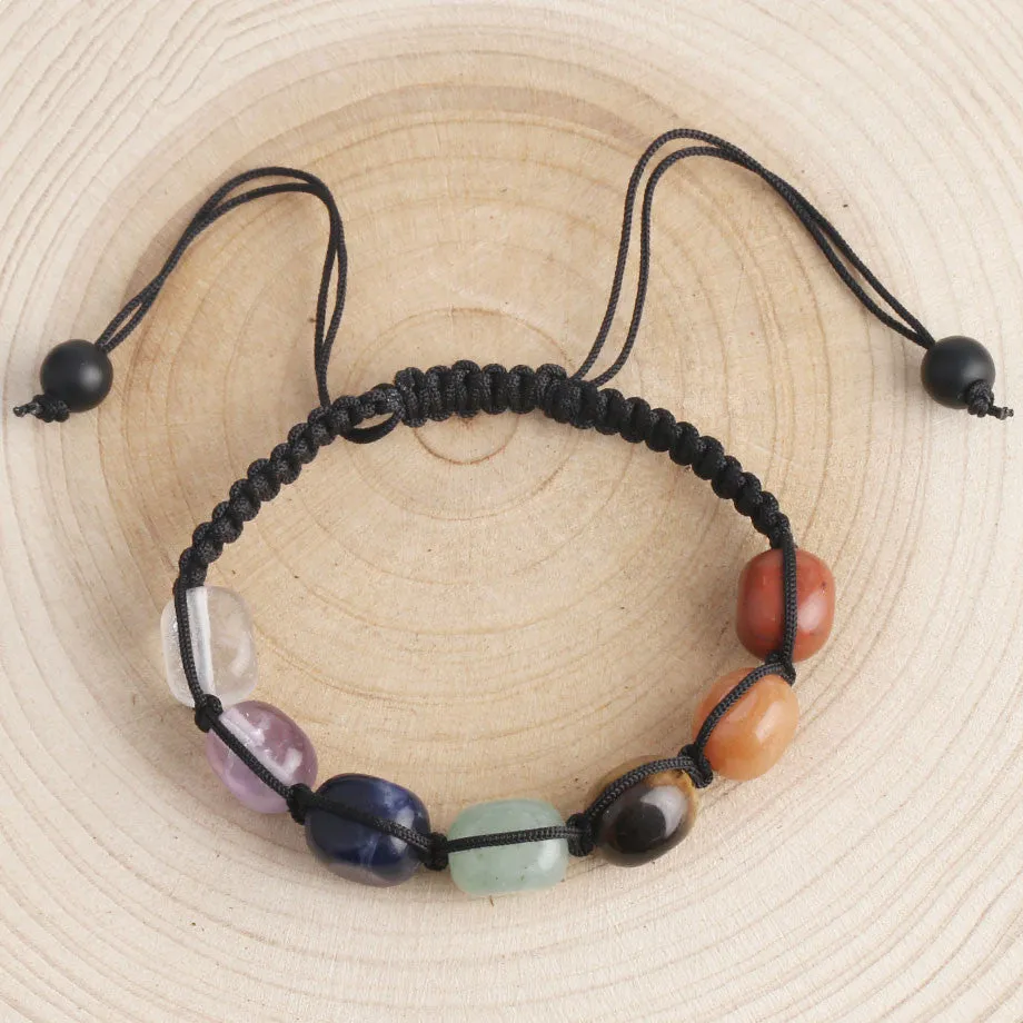 Natural stone chakra adjustable bracelet