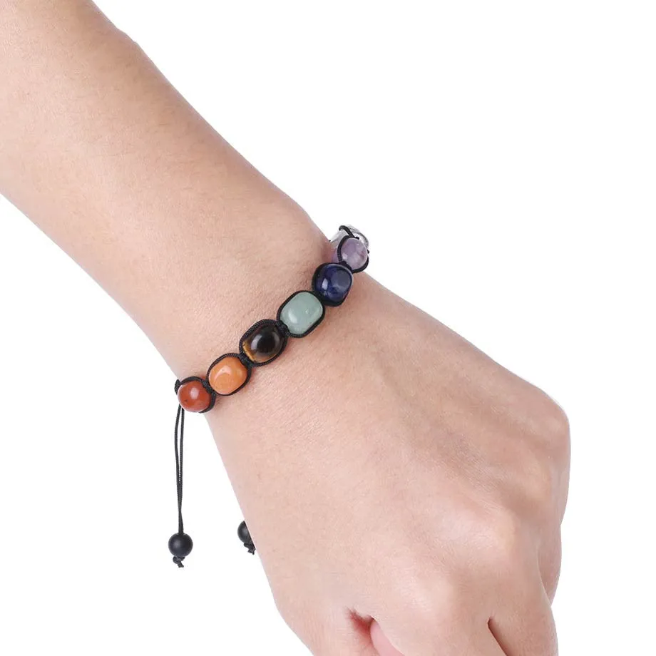 Natural stone chakra adjustable bracelet