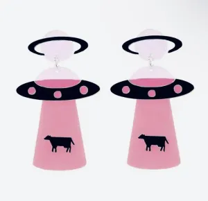 Neon Pink UFO Post Drop Earrings