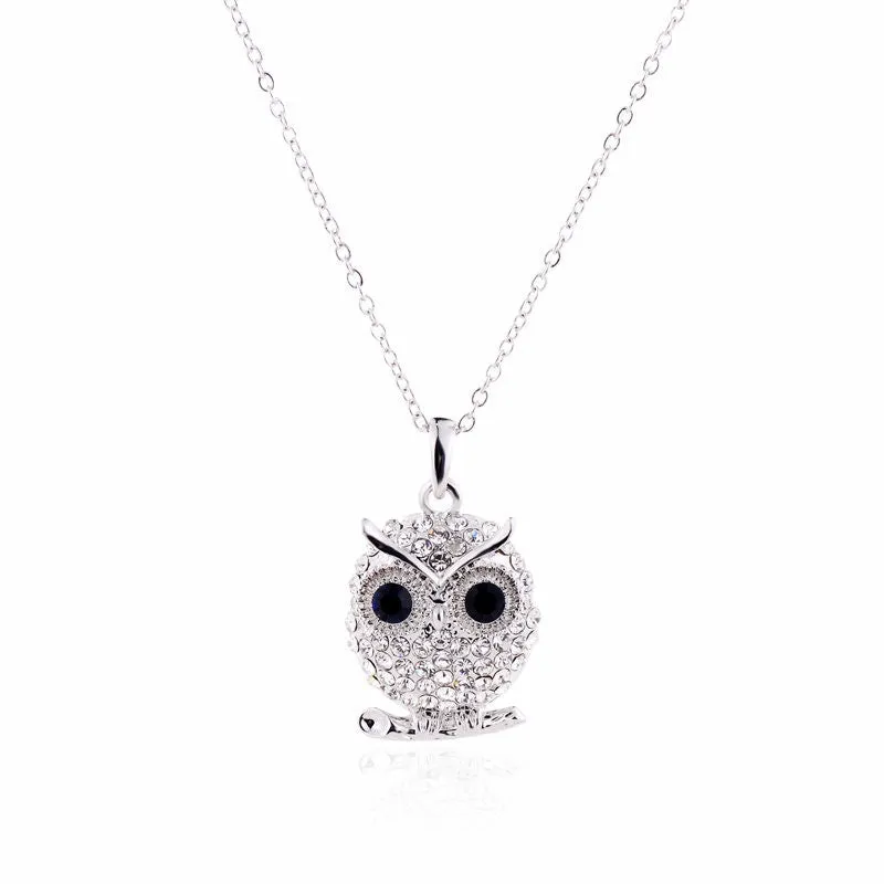 New Arrivals White Gold Plated Austrian Crystal Pendant Necklace Fashion Jewelry Crystal owl Pendants gufi for Women Lady