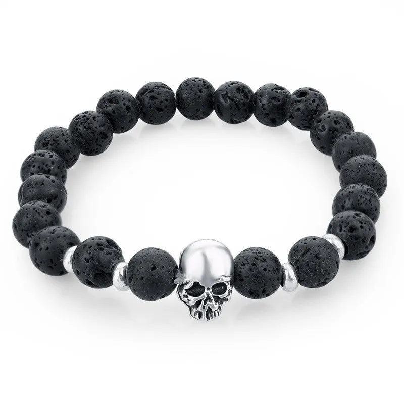 New Fashion Natural Skull Lava Stone Beads And Tiger Eye Stone Beads Men Bracelet