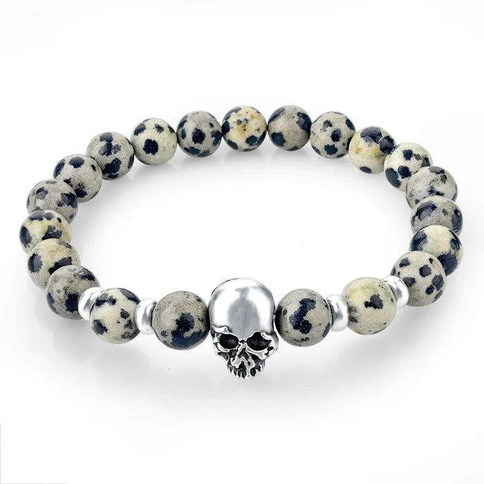 New Fashion Natural Skull Lava Stone Beads And Tiger Eye Stone Beads Men Bracelet