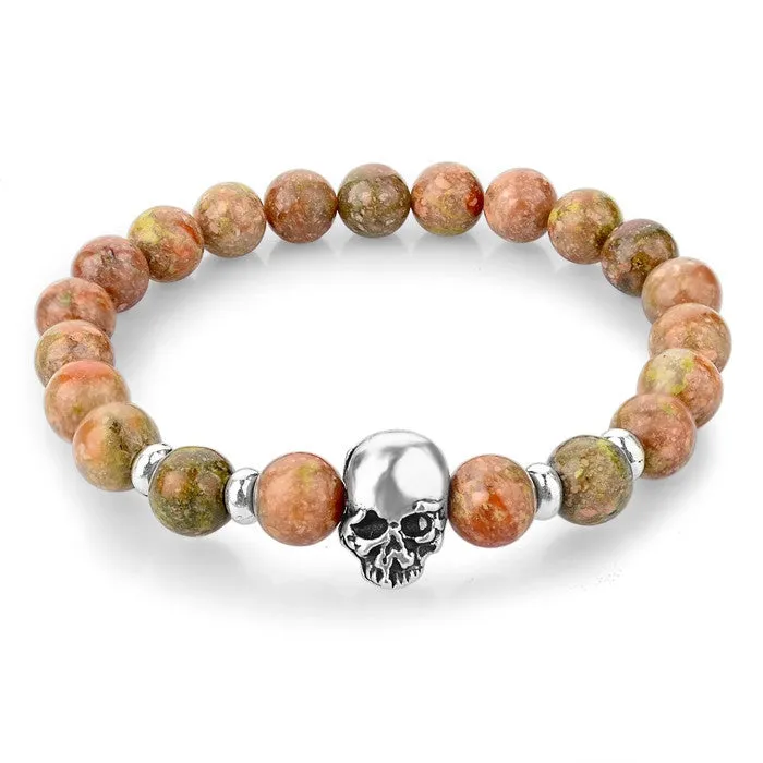 New Fashion Natural Skull Lava Stone Beads And Tiger Eye Stone Beads Men Bracelet