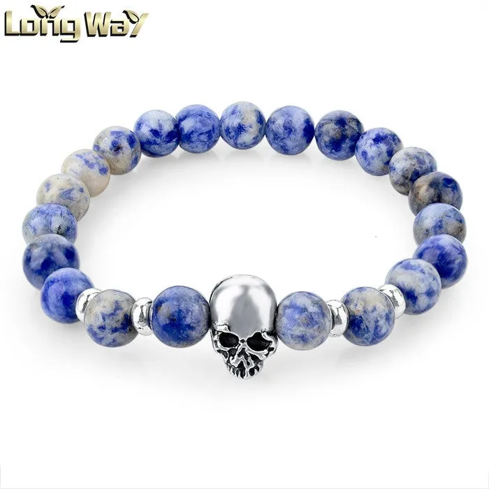 New Fashion Natural Skull Lava Stone Beads And Tiger Eye Stone Beads Men Bracelet