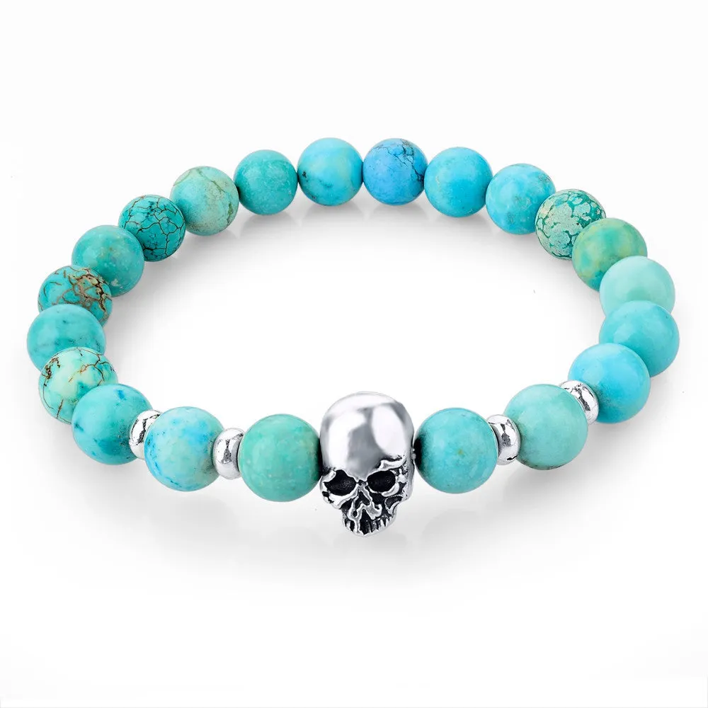 New Fashion Natural Skull Lava Stone Beads And Tiger Eye Stone Beads Men Bracelet