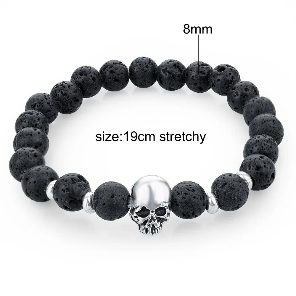 New Fashion Natural Skull Lava Stone Beads And Tiger Eye Stone Beads Men Bracelet