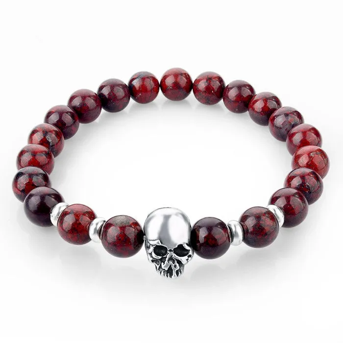 New Fashion Natural Skull Lava Stone Beads And Tiger Eye Stone Beads Men Bracelet