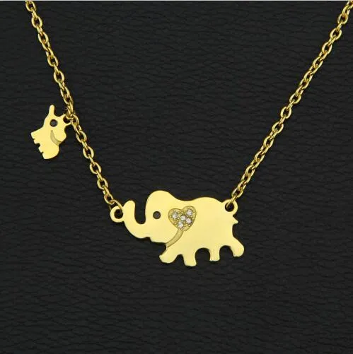 New Fashion Style Titanium Steel Double Elephant Necklaces Mama Baby Pendants Dropshipping Jewelry