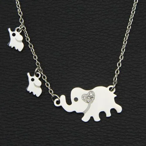 New Fashion Style Titanium Steel Double Elephant Necklaces Mama Baby Pendants Dropshipping Jewelry