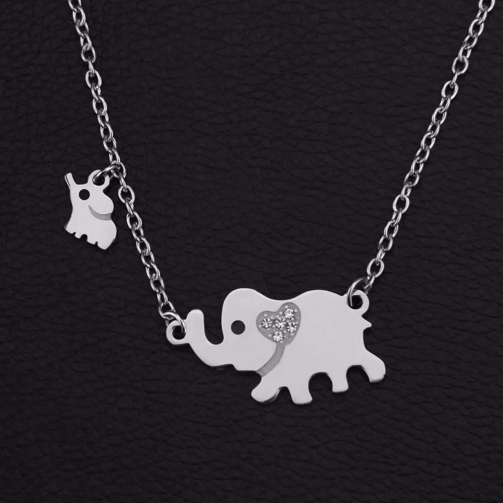 New Fashion Style Titanium Steel Double Elephant Necklaces Mama Baby Pendants Dropshipping Jewelry