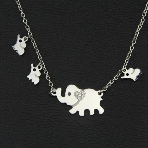 New Fashion Style Titanium Steel Double Elephant Necklaces Mama Baby Pendants Dropshipping Jewelry