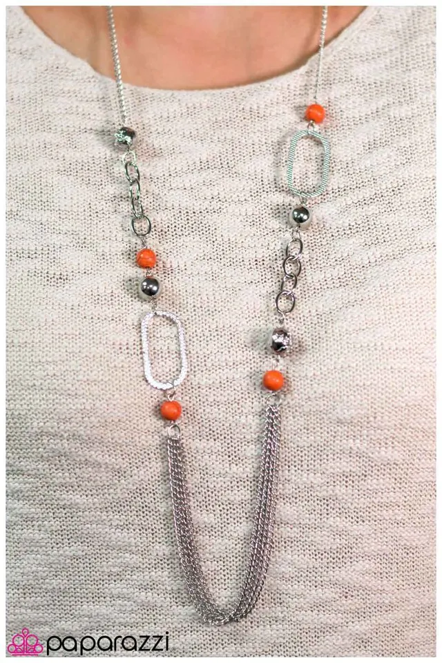 Paparazzi Necklace ~ Down One Side and Up the Other - Orange