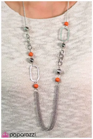 Paparazzi Necklace ~ Down One Side and Up the Other - Orange