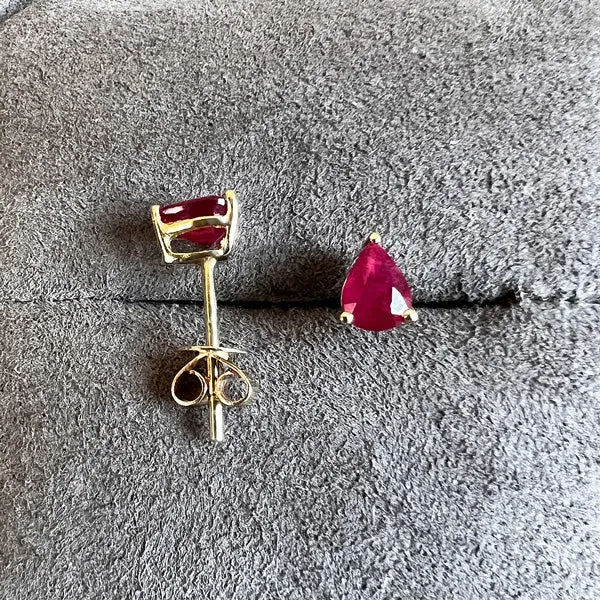 Pear Faceted Ruby Stud Earrings