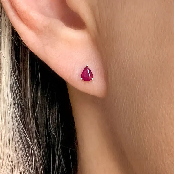 Pear Faceted Ruby Stud Earrings