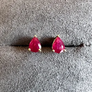 Pear Faceted Ruby Stud Earrings