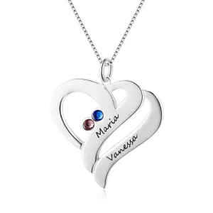 Personalized 2 Birthstone & Names Heart Pendant