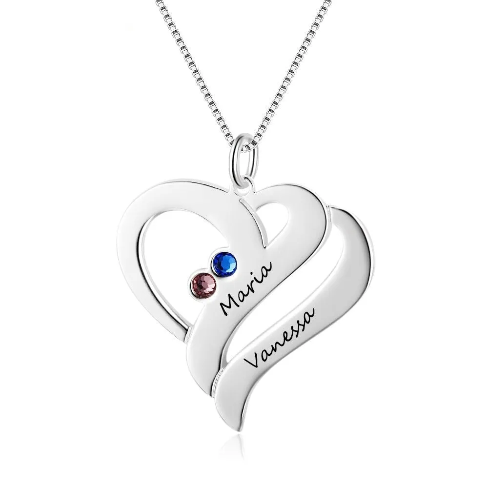 Personalized 2 Birthstone & Names Heart Pendant