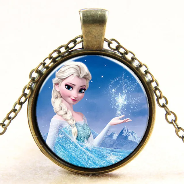 Princess ELSA Anna silver coated glass pendant necklace popular in Europe and America